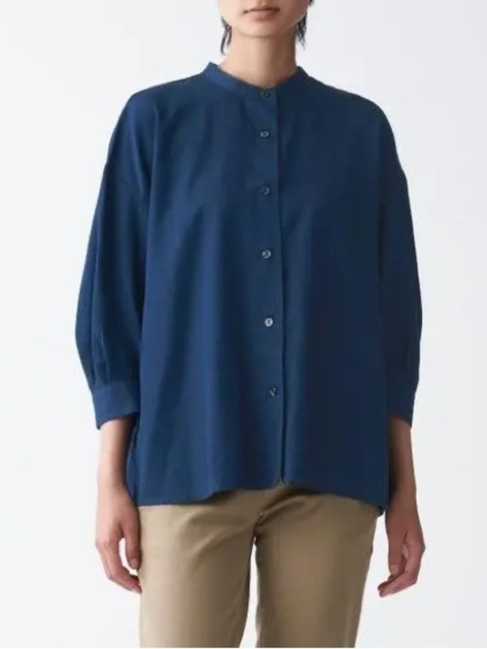 MUJI Lyocell Cotton Denim 3/4 Sleeve Blouse | Indigo Blue | M-L | NWT